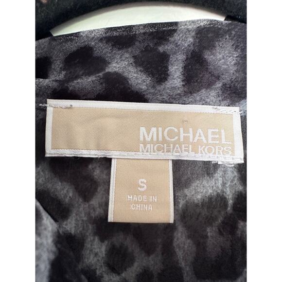 MICHAEL Michael Kors Womens Top Blouse Animal Print Bow Semi-Sheer Gray Black S - Picture 3 of 8